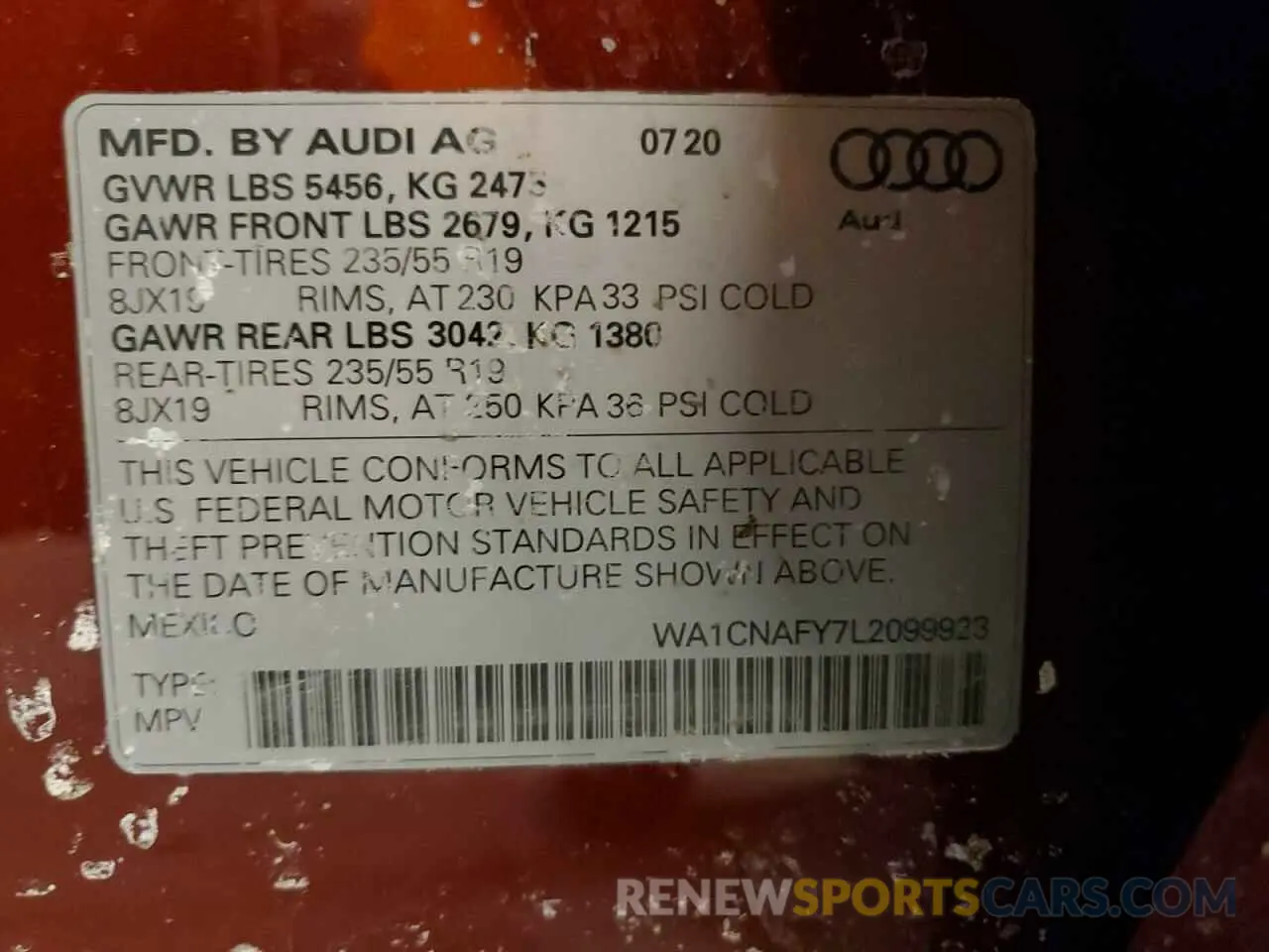 12 fotografías del automóvil dañado WA1CNAFY7L2099923 AUDI Q5 2020