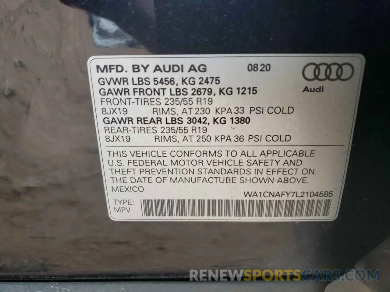 13 fotografías del automóvil dañado WA1CNAFY7L2104585 AUDI Q5 2020