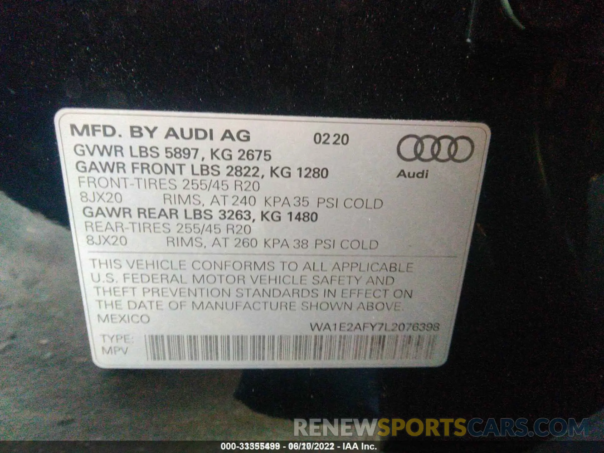 9 fotografías del automóvil dañado WA1E2AFY7L2076398 AUDI Q5 2020
