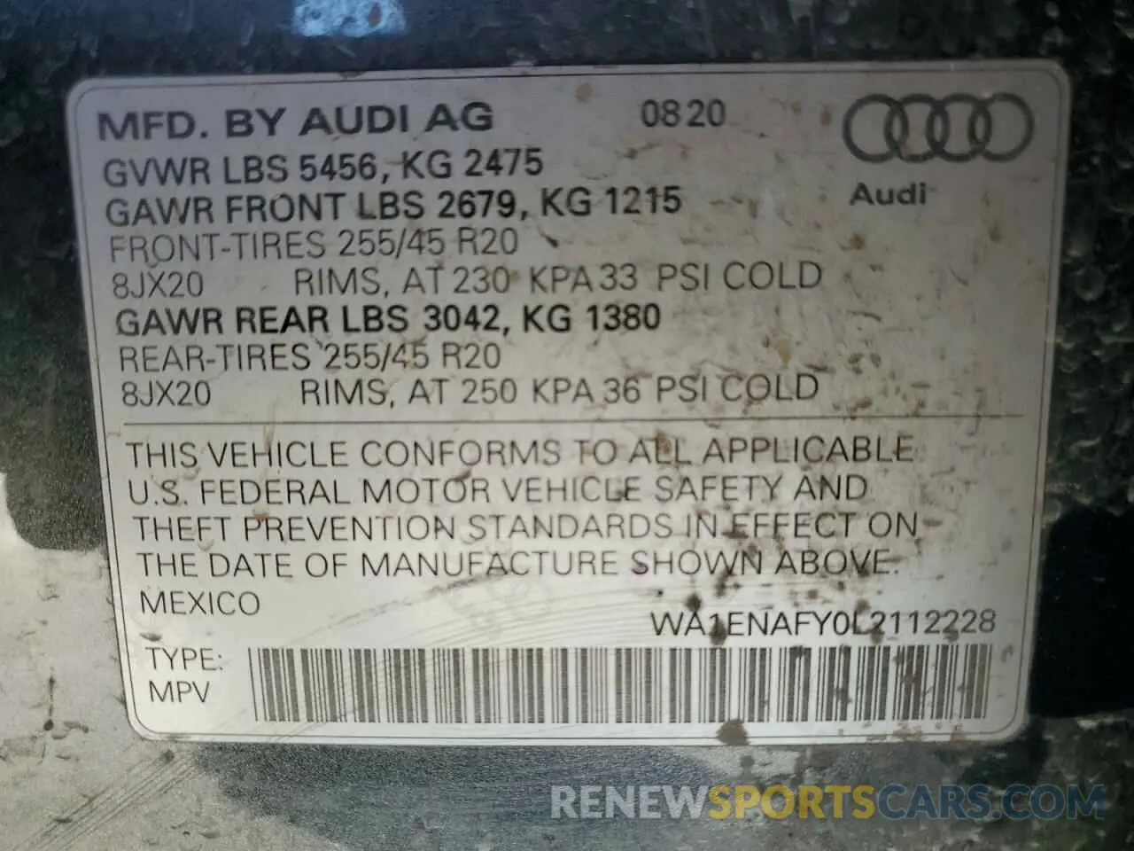 14 fotografías del automóvil dañado WA1ENAFY0L2112228 AUDI Q5 2020