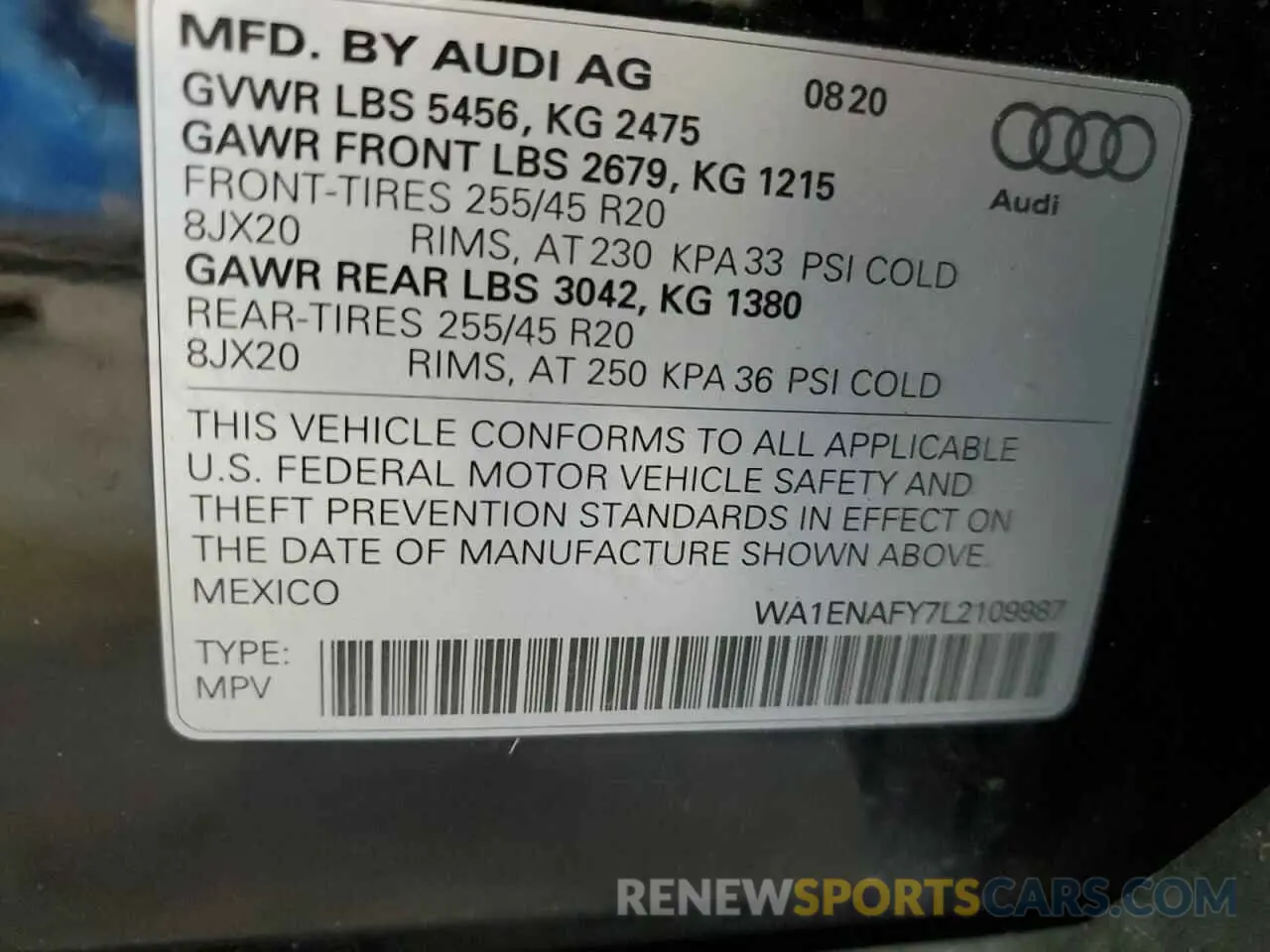 13 fotografías del automóvil dañado WA1ENAFY7L2109987 AUDI Q5 2020