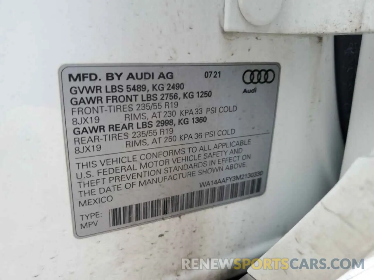 13 fotografías del automóvil dañado WA14AAFY3M2130330 AUDI Q5 2021