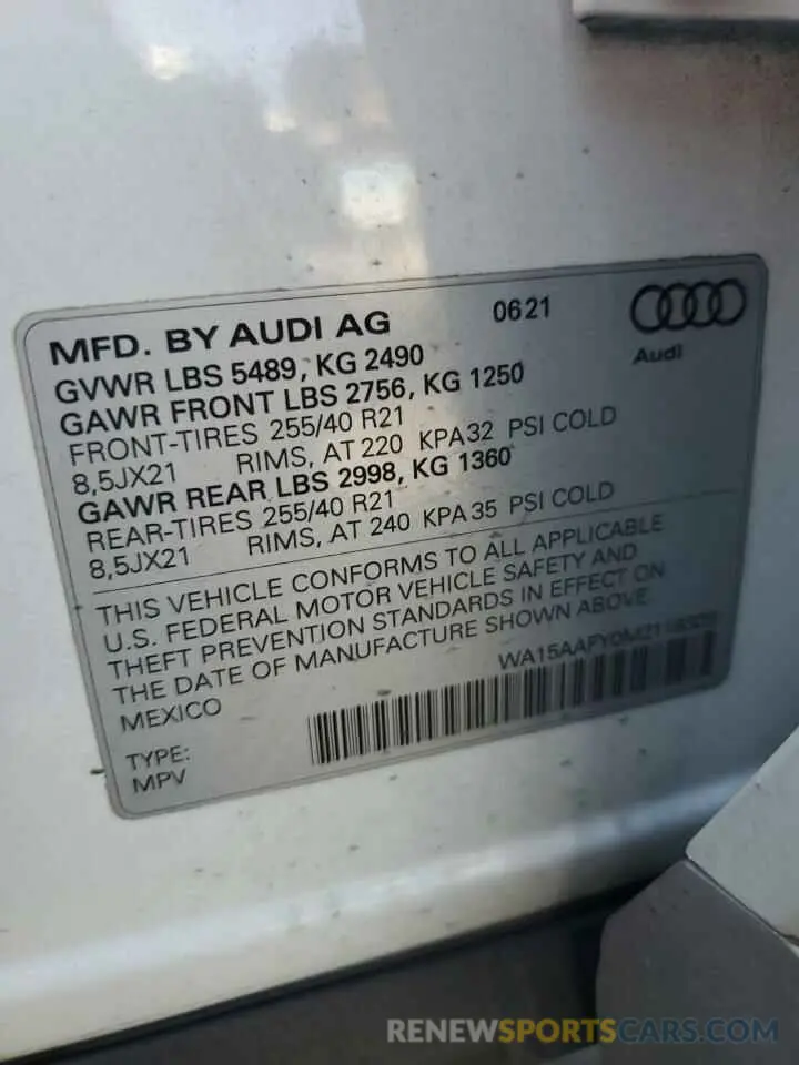 13 fotografías del automóvil dañado WA15AAFY0M2118303 AUDI Q5 2021