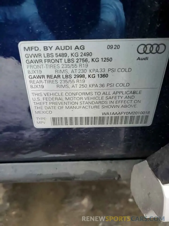 13 fotografías del automóvil dañado WA1AAAFY0M2010018 AUDI Q5 2021