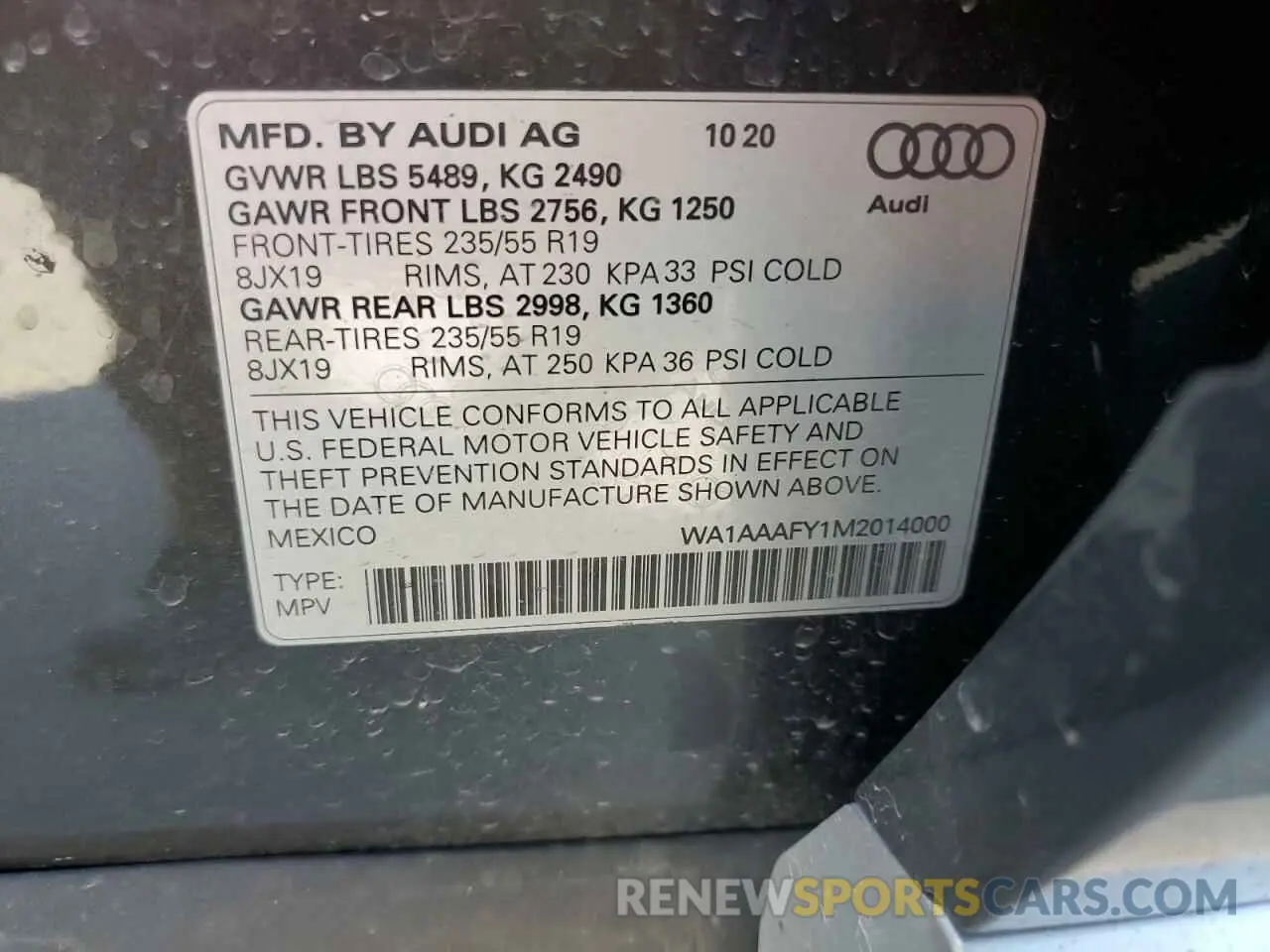 14 fotografías del automóvil dañado WA1AAAFY1M2014000 AUDI Q5 2021