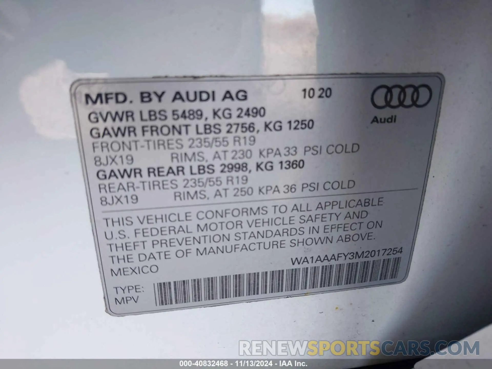 9 fotografías del automóvil dañado WA1AAAFY3M2017254 AUDI Q5 2021