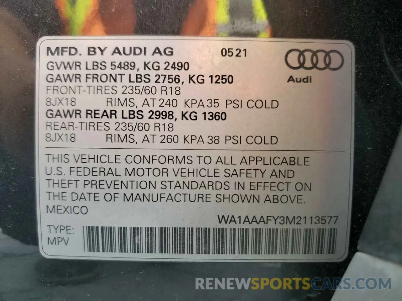 13 fotografías del automóvil dañado WA1AAAFY3M2113577 AUDI Q5 2021