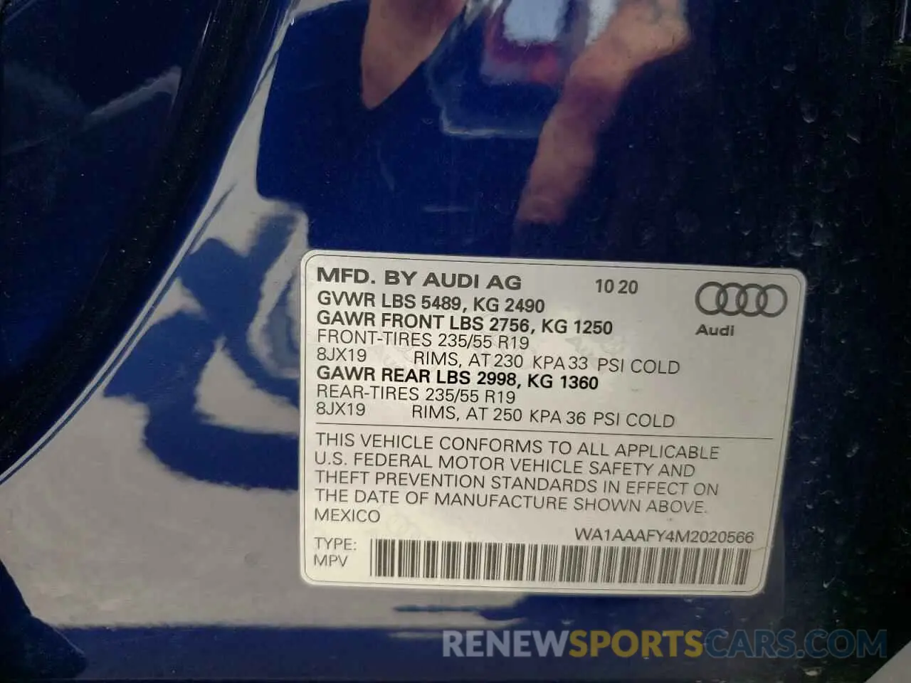 10 fotografías del automóvil dañado WA1AAAFY4M2020566 AUDI Q5 2021