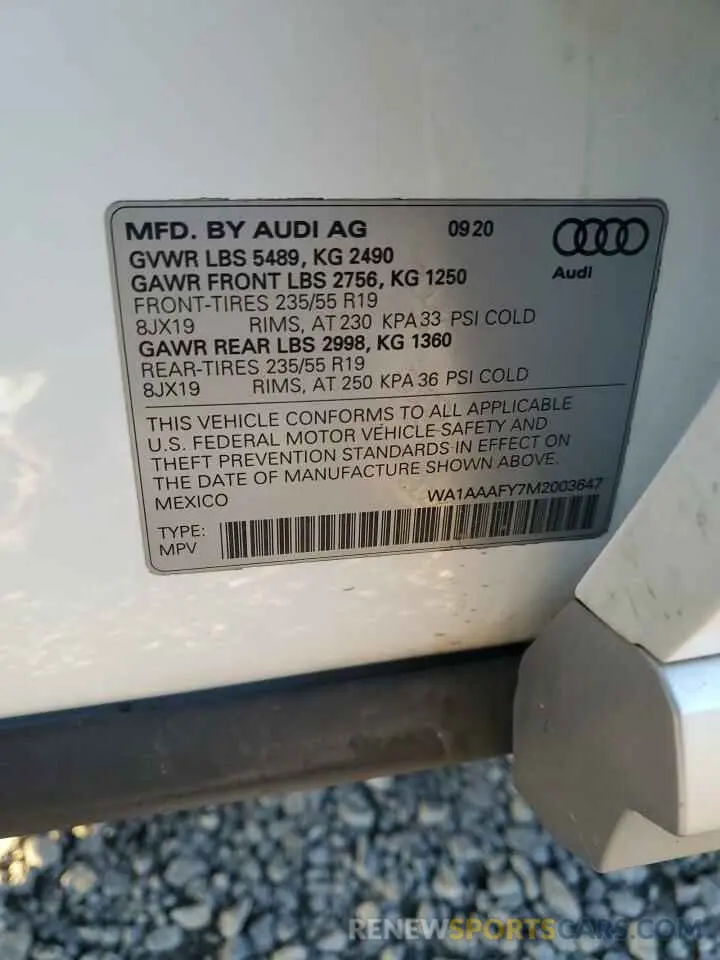 13 fotografías del automóvil dañado WA1AAAFY7M2003647 AUDI Q5 2021