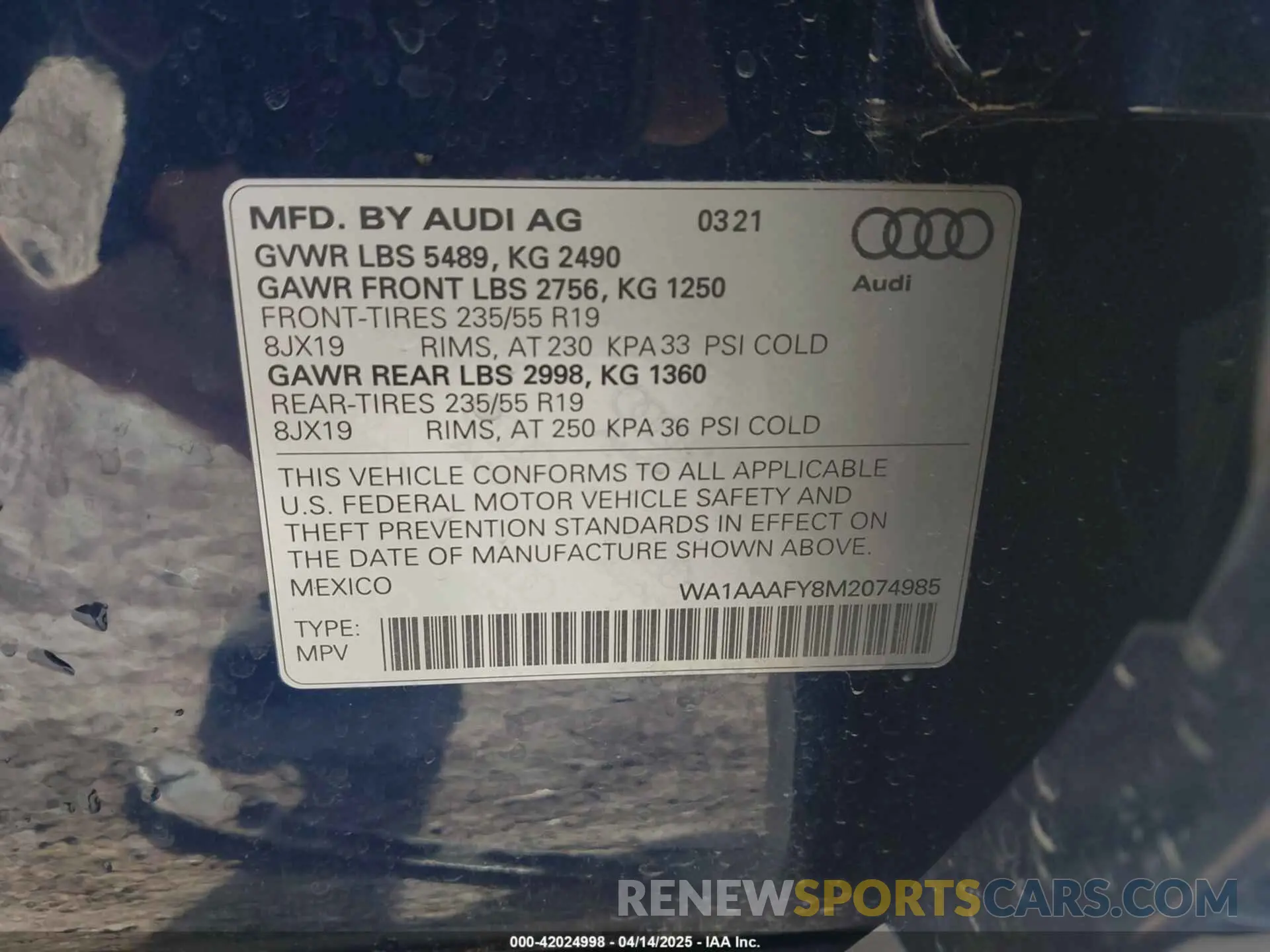 9 fotografías del automóvil dañado WA1AAAFY8M2074985 AUDI Q5 2021