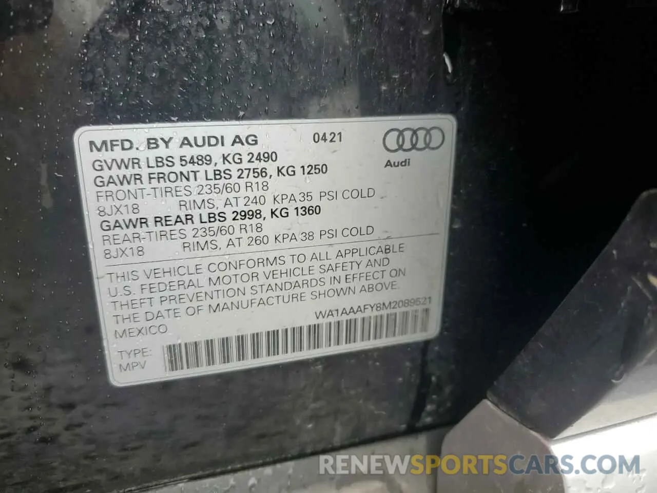 12 fotografías del automóvil dañado WA1AAAFY8M2089521 AUDI Q5 2021