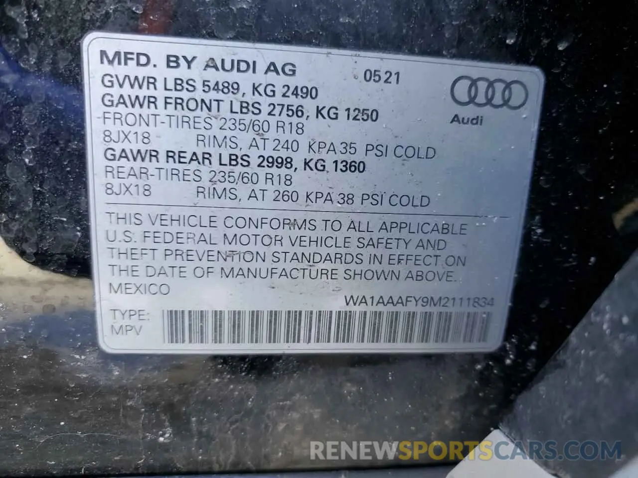 13 fotografías del automóvil dañado WA1AAAFY9M2111834 AUDI Q5 2021
