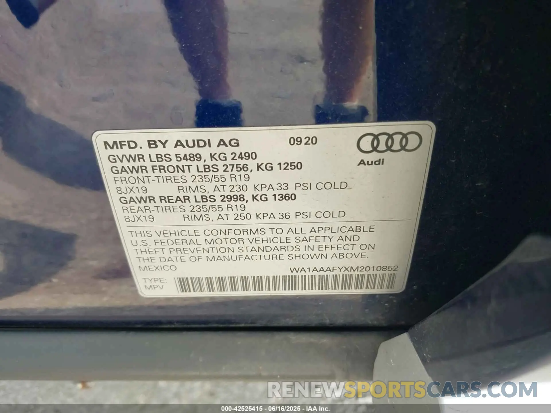 9 fotografías del automóvil dañado WA1AAAFYXM2010852 AUDI Q5 2021