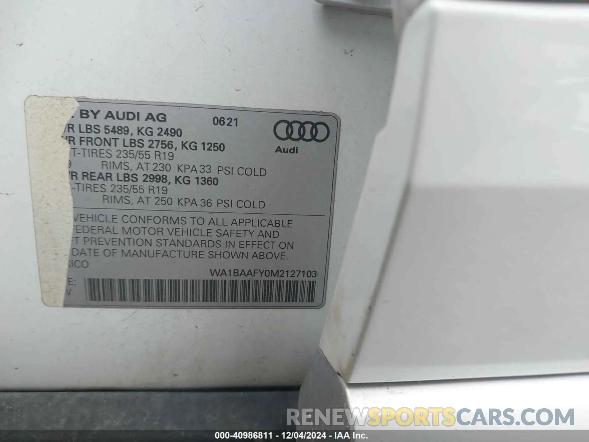 9 fotografías del automóvil dañado WA1BAAFY0M2127103 AUDI Q5 2021