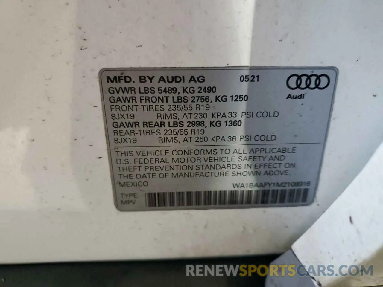 15 fotografías del automóvil dañado WA1BAAFY1M2108916 AUDI Q5 2021
