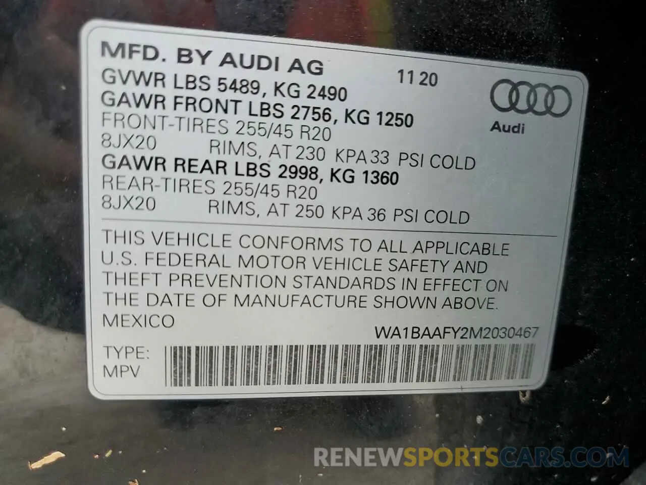12 fotografías del automóvil dañado WA1BAAFY2M2030467 AUDI Q5 2021