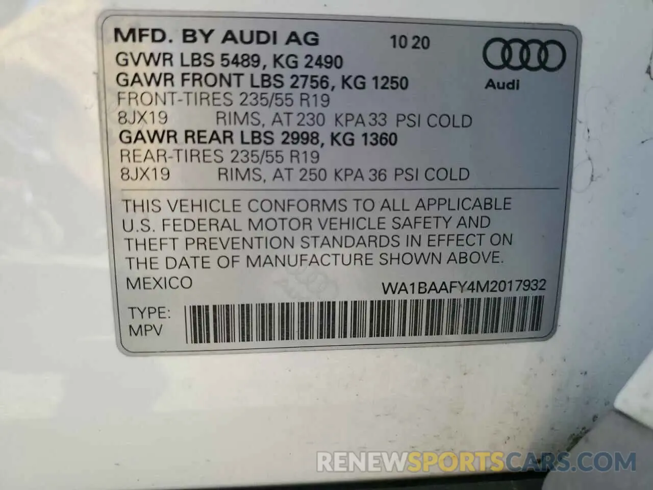 12 fotografías del automóvil dañado WA1BAAFY4M2017932 AUDI Q5 2021