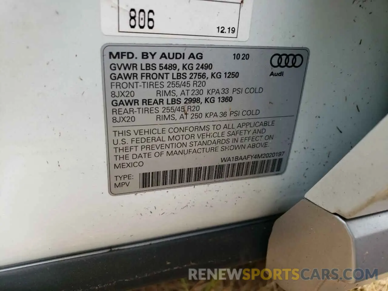 10 fotografías del automóvil dañado WA1BAAFY4M2020197 AUDI Q5 2021
