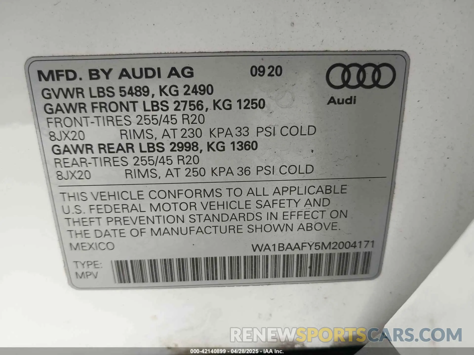 9 fotografías del automóvil dañado WA1BAAFY5M2004171 AUDI Q5 2021