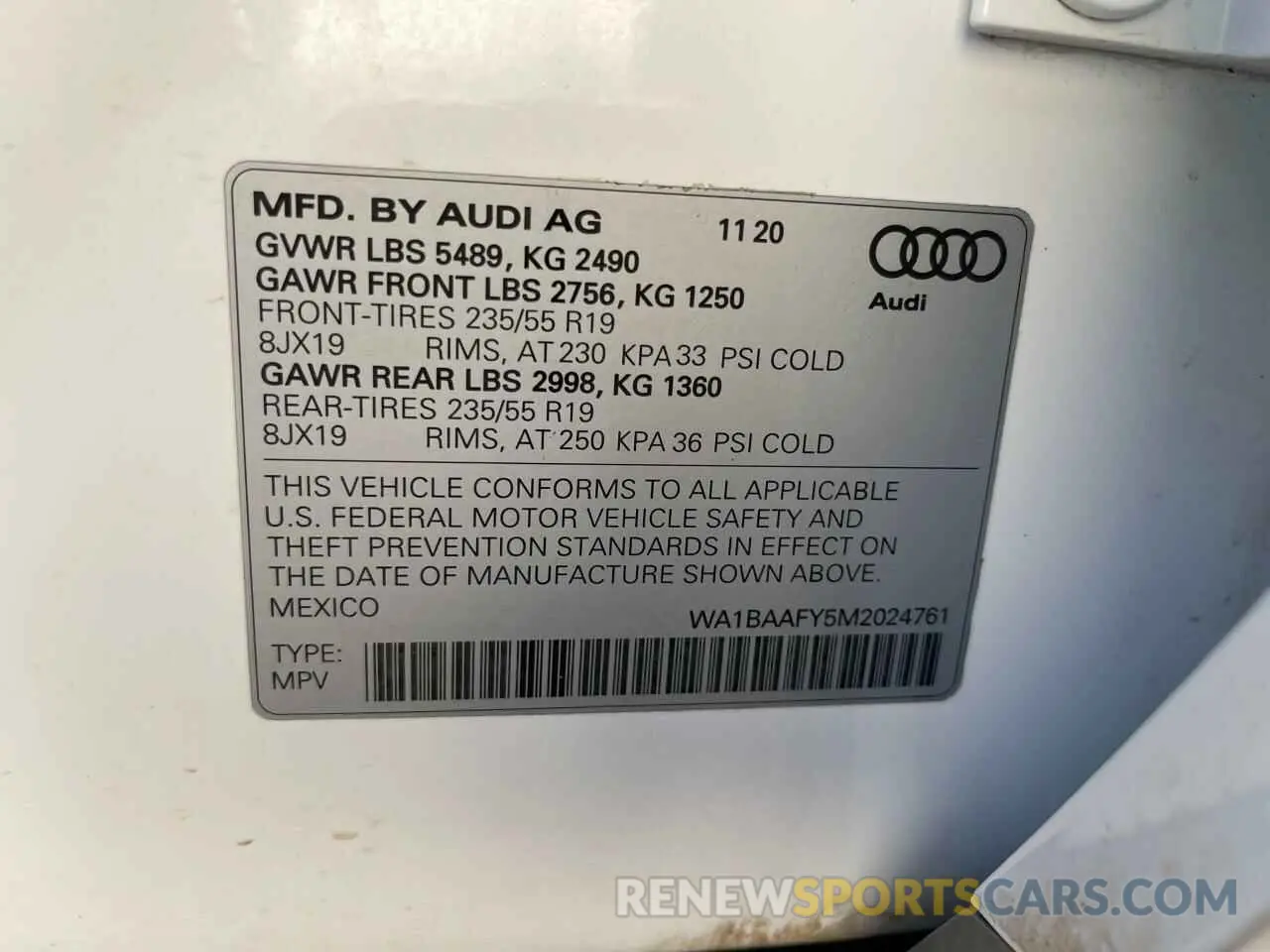 10 fotografías del automóvil dañado WA1BAAFY5M2024761 AUDI Q5 2021