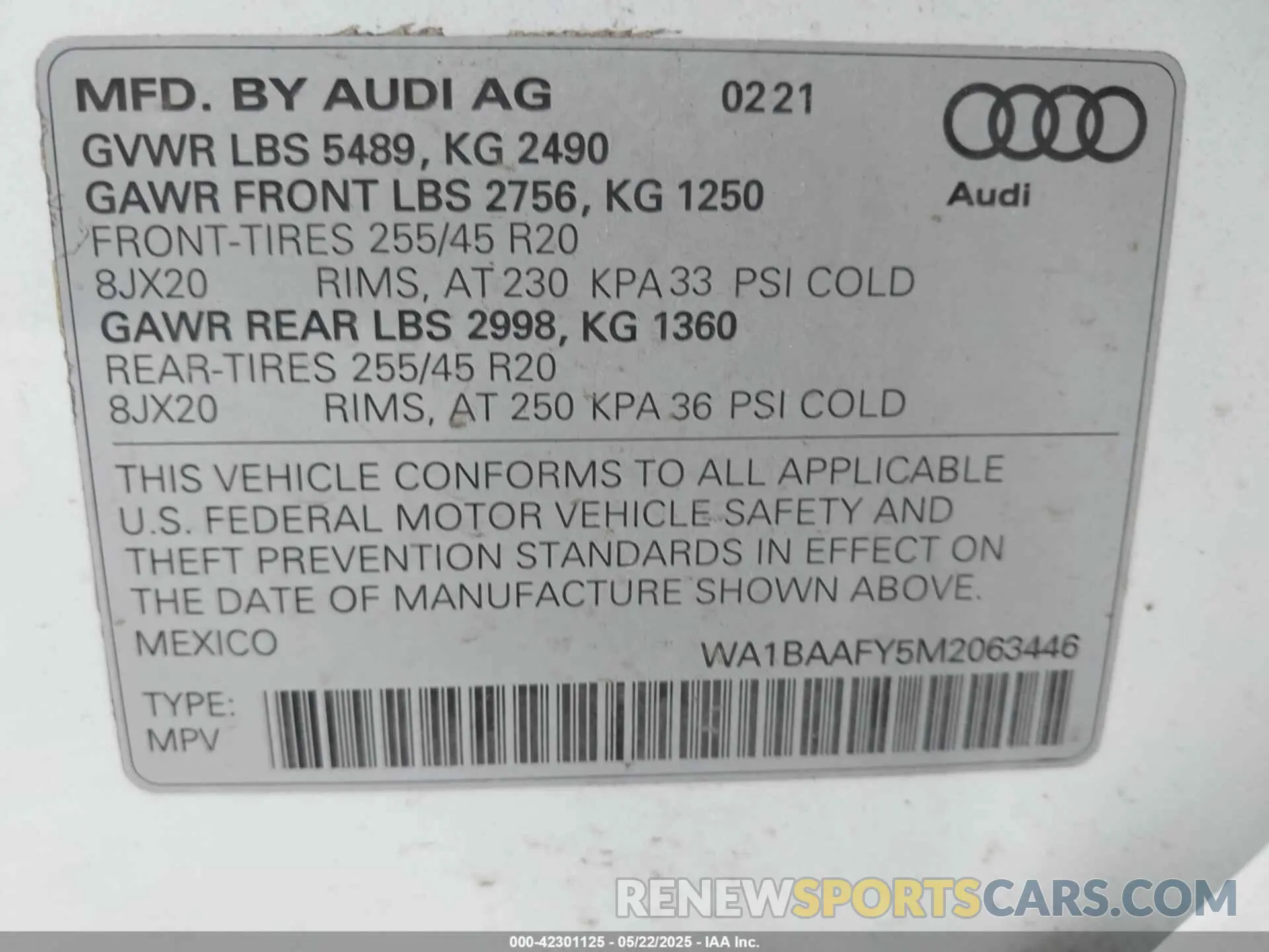 9 fotografías del automóvil dañado WA1BAAFY5M2063446 AUDI Q5 2021
