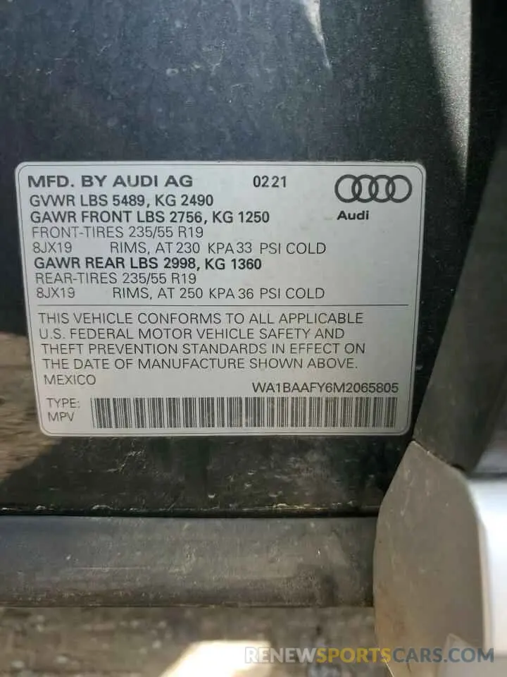 13 fotografías del automóvil dañado WA1BAAFY6M2065805 AUDI Q5 2021