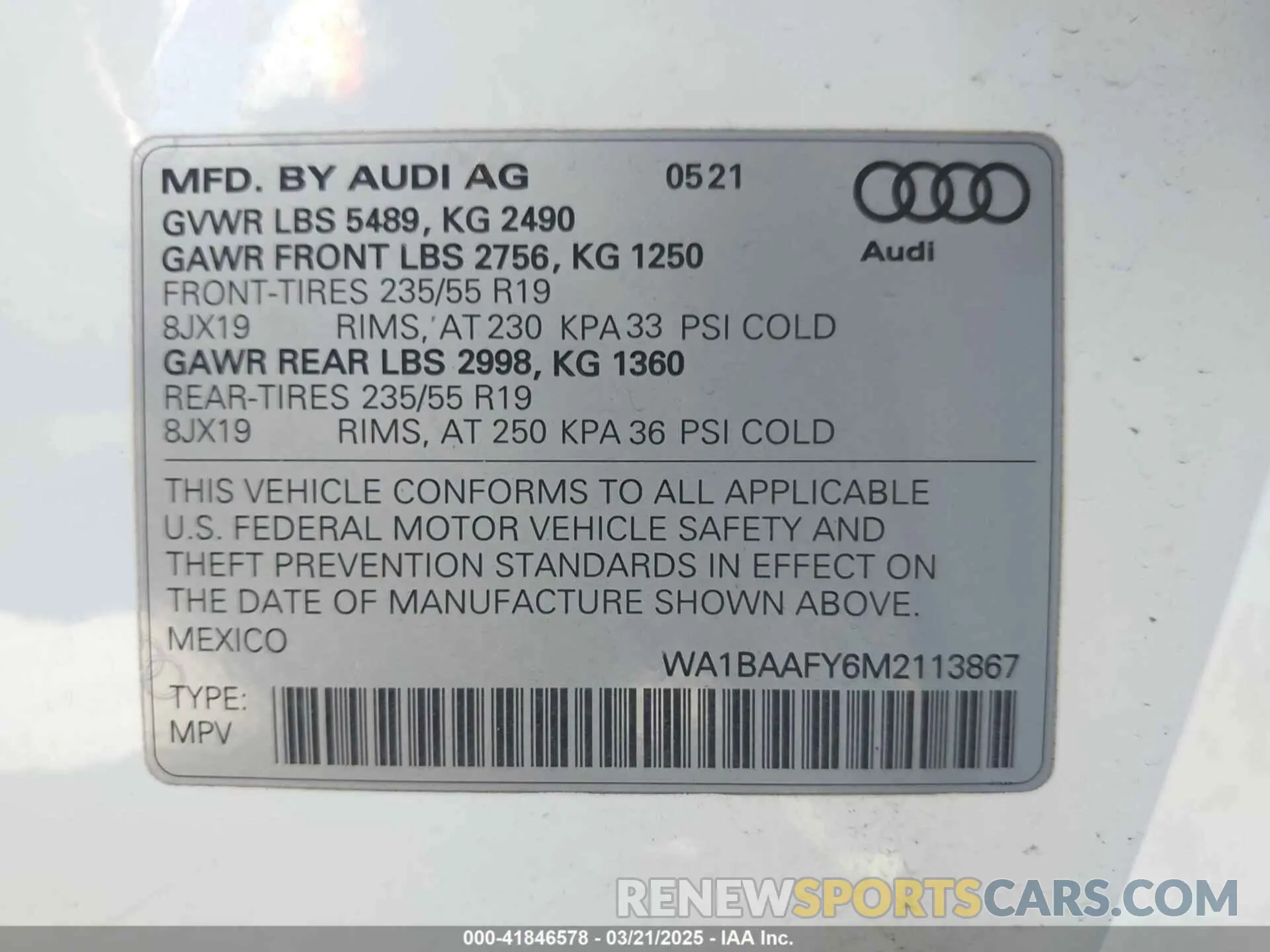 9 fotografías del automóvil dañado WA1BAAFY6M2113867 AUDI Q5 2021