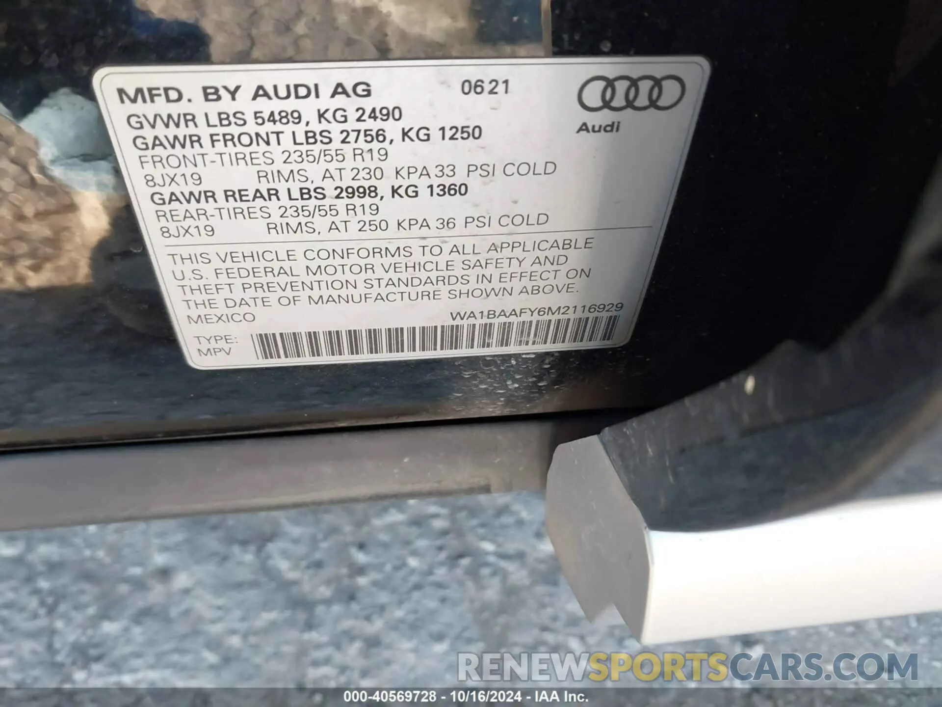 9 fotografías del automóvil dañado WA1BAAFY6M2116929 AUDI Q5 2021