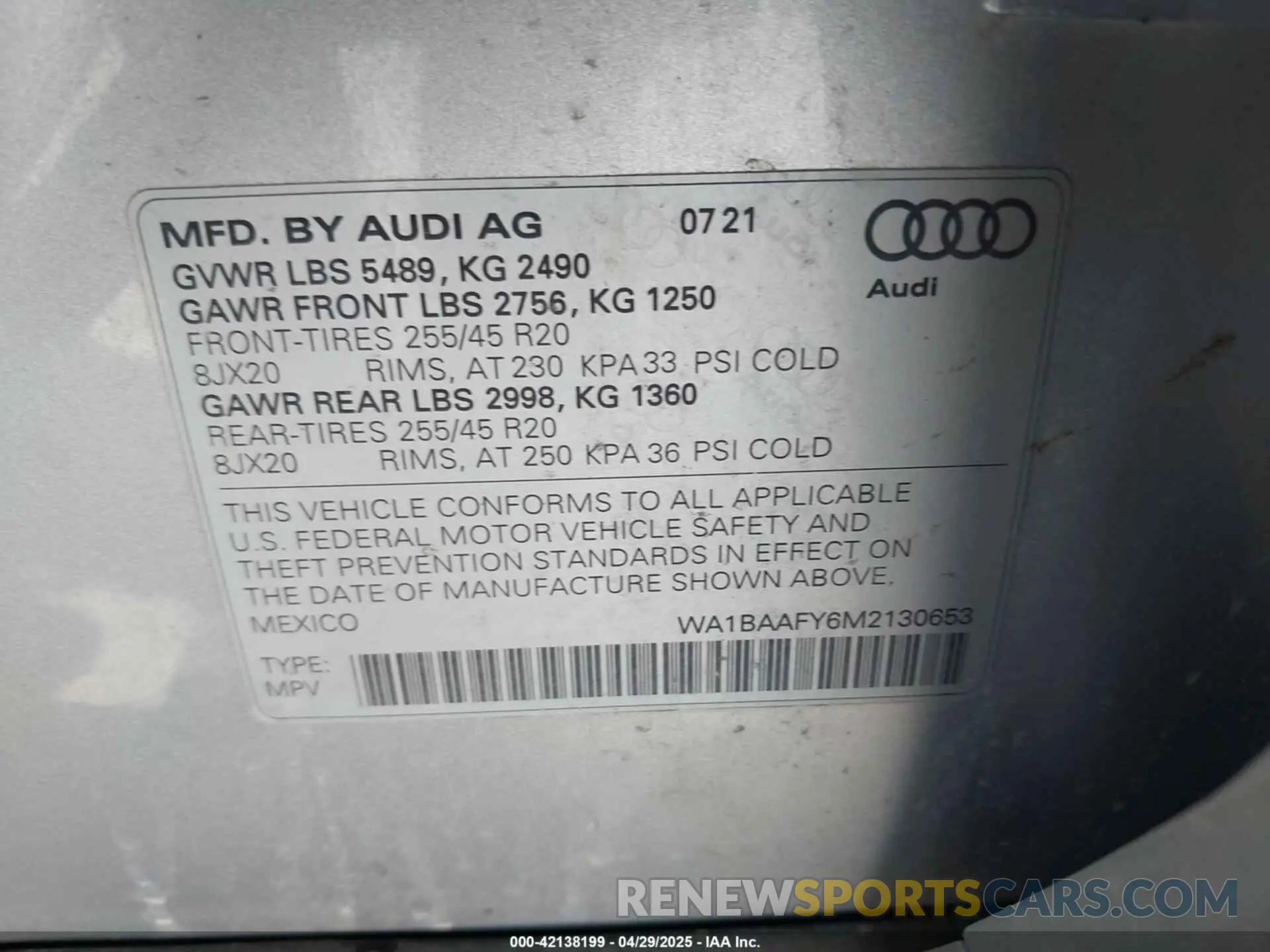 9 fotografías del automóvil dañado WA1BAAFY6M2130653 AUDI Q5 2021