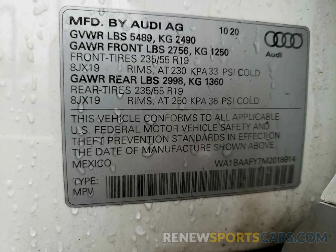 13 fotografías del automóvil dañado WA1BAAFY7M2018914 AUDI Q5 2021