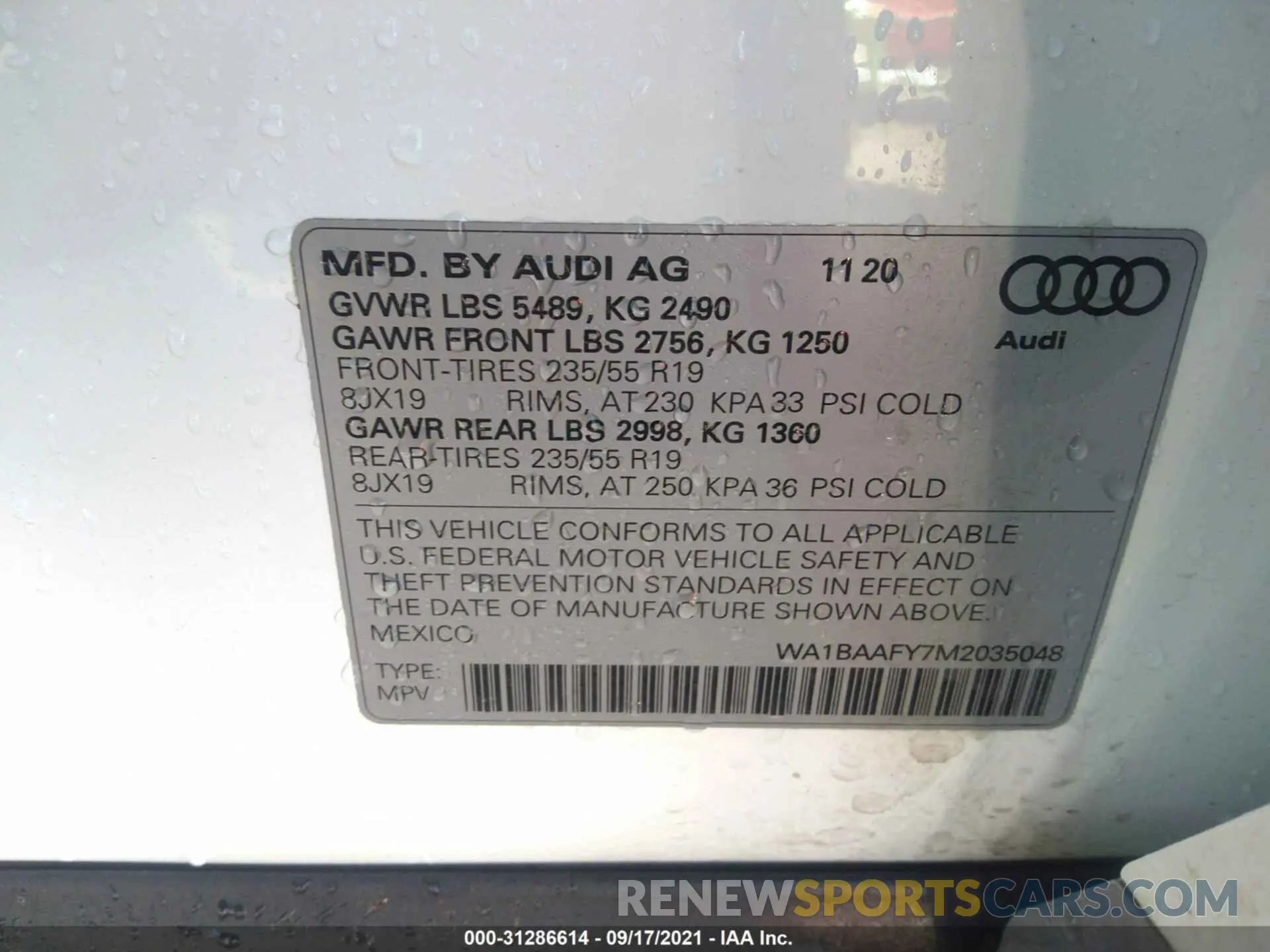 9 fotografías del automóvil dañado WA1BAAFY7M2035048 AUDI Q5 2021