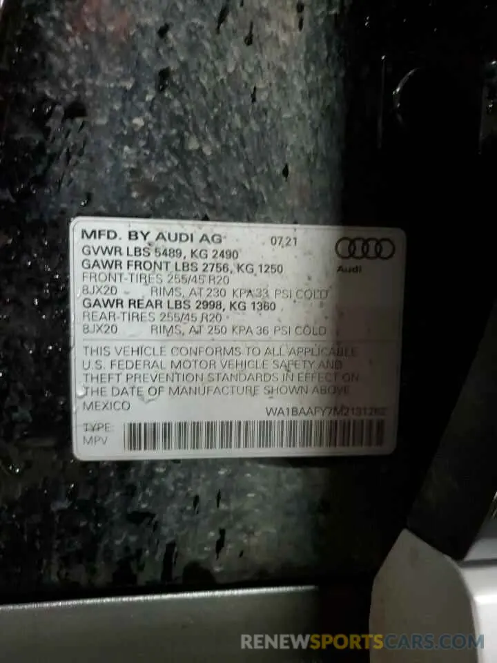 15 fotografías del automóvil dañado WA1BAAFY7M2131262 AUDI Q5 2021