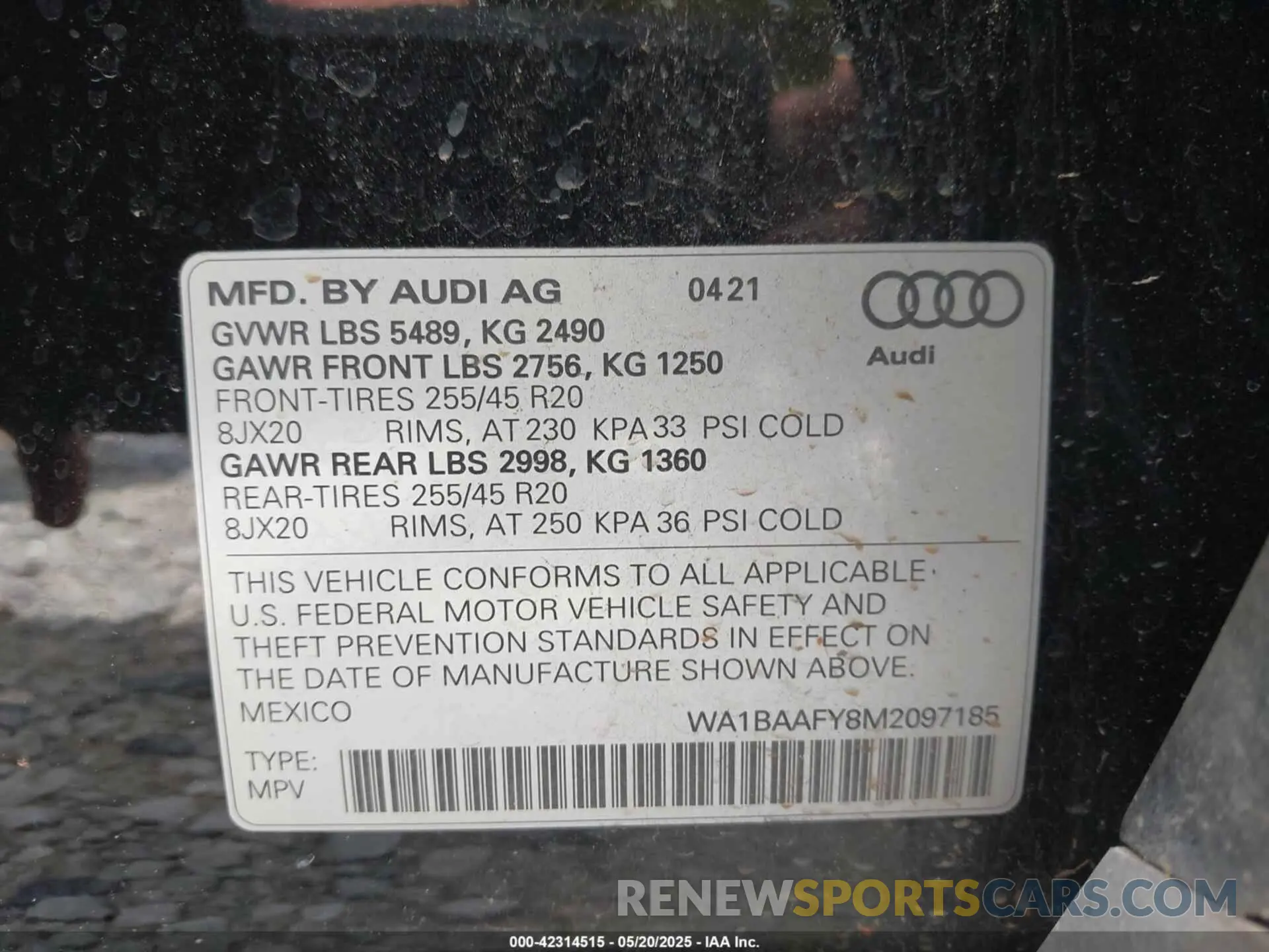 9 fotografías del automóvil dañado WA1BAAFY8M2097185 AUDI Q5 2021