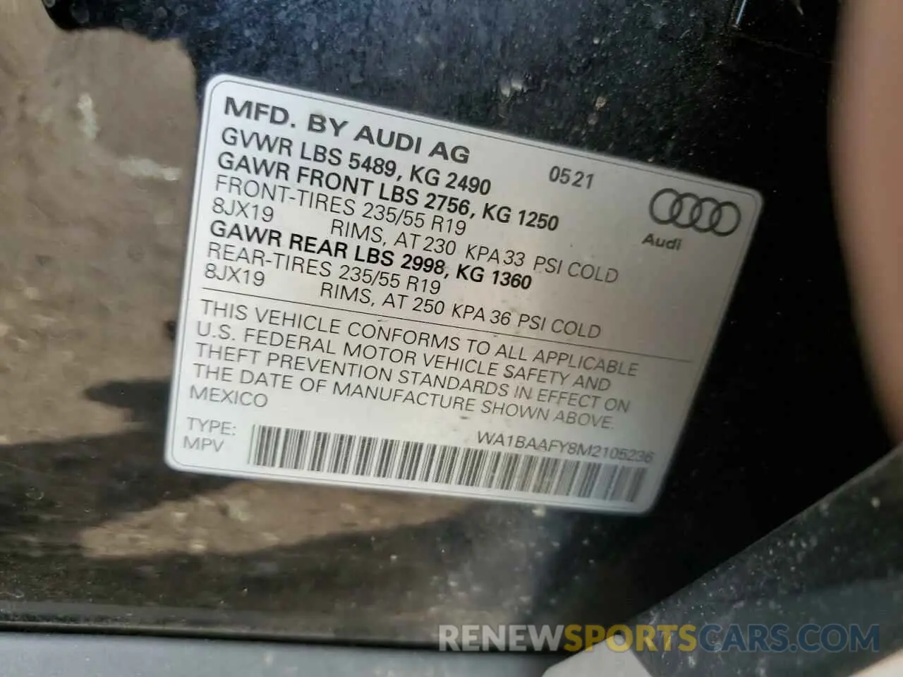 14 fotografías del automóvil dañado WA1BAAFY8M2105236 AUDI Q5 2021