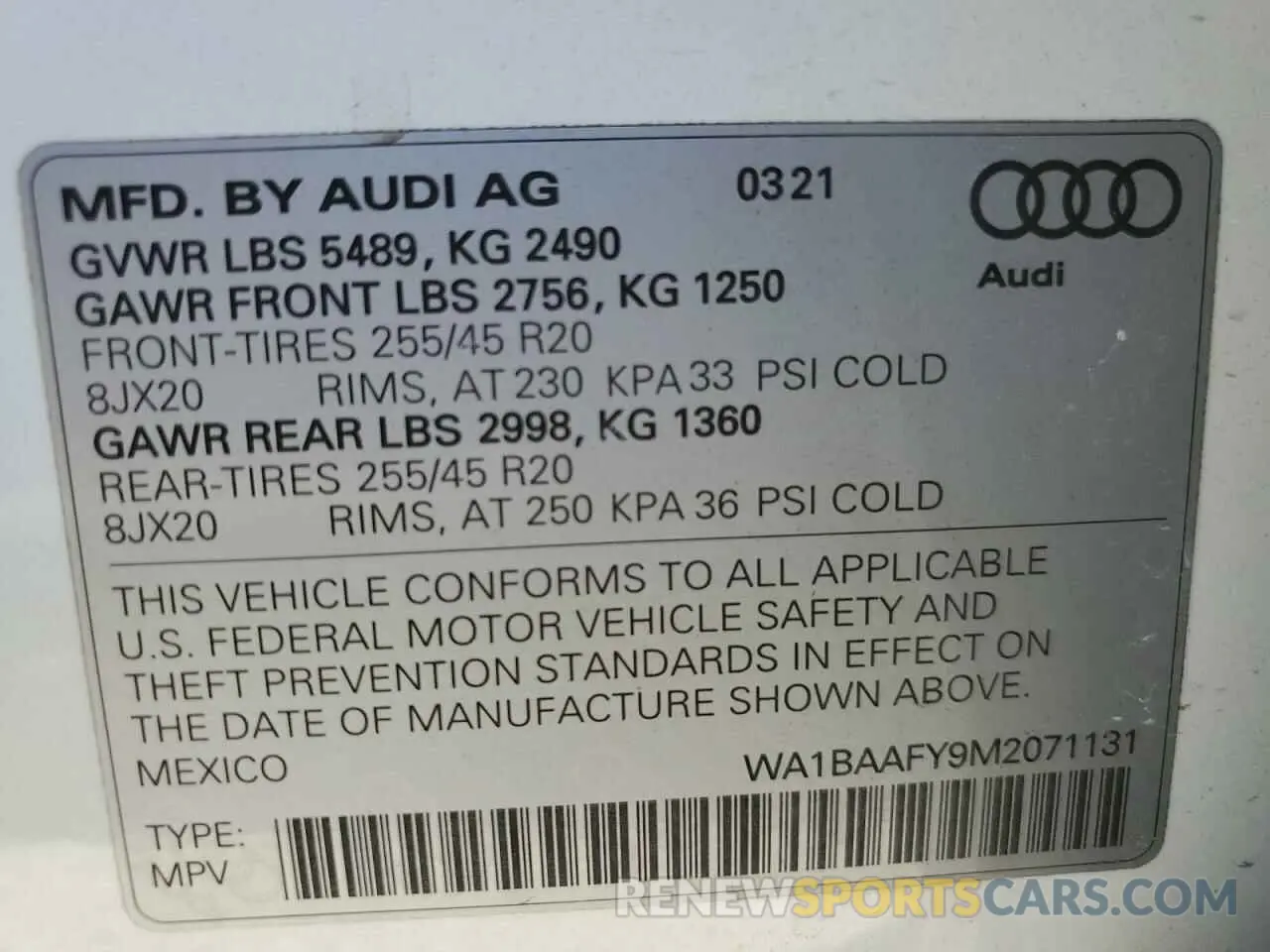 13 fotografías del automóvil dañado WA1BAAFY9M2071131 AUDI Q5 2021