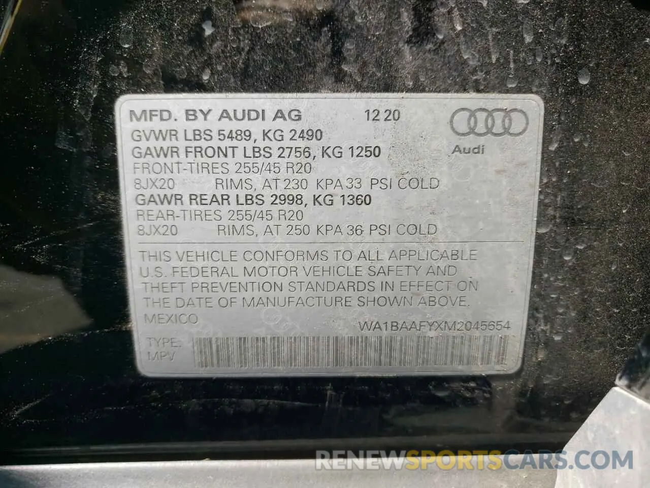 10 fotografías del automóvil dañado WA1BAAFYXM2045654 AUDI Q5 2021