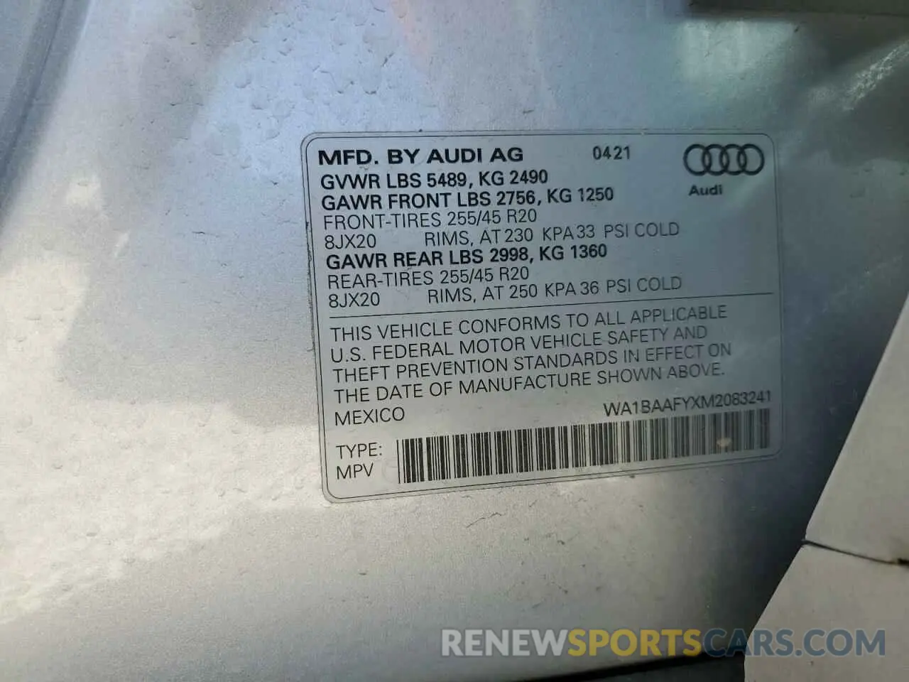 14 fotografías del automóvil dañado WA1BAAFYXM2083241 AUDI Q5 2021