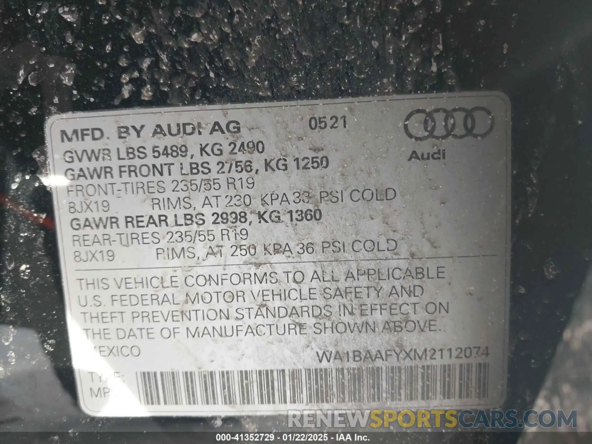 9 fotografías del automóvil dañado WA1BAAFYXM2112074 AUDI Q5 2021
