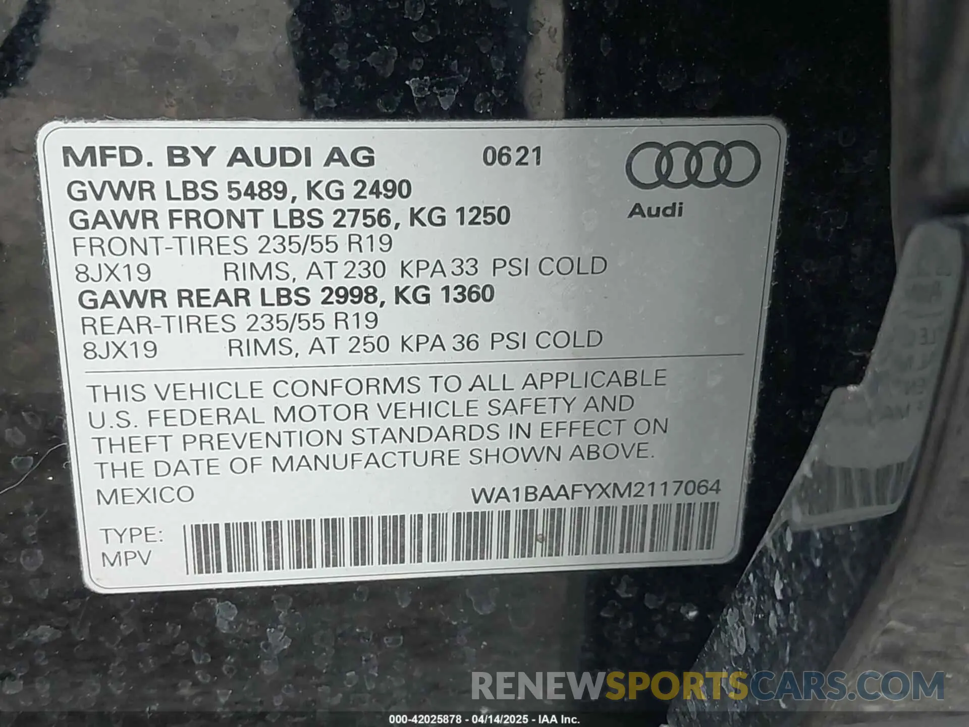 9 fotografías del automóvil dañado WA1BAAFYXM2117064 AUDI Q5 2021