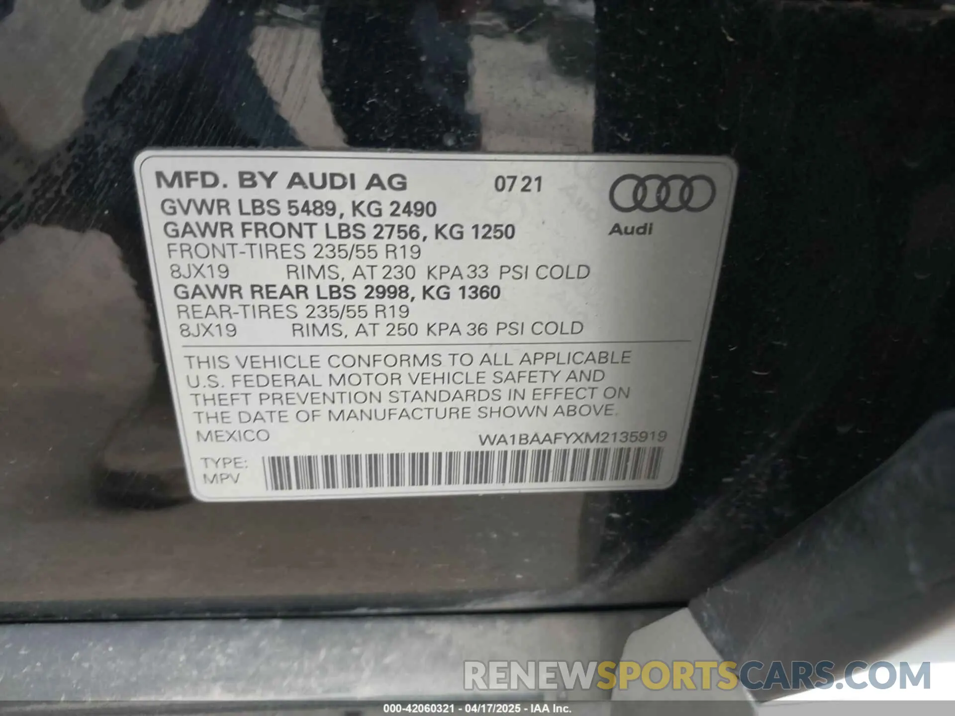 9 fotografías del automóvil dañado WA1BAAFYXM2135919 AUDI Q5 2021