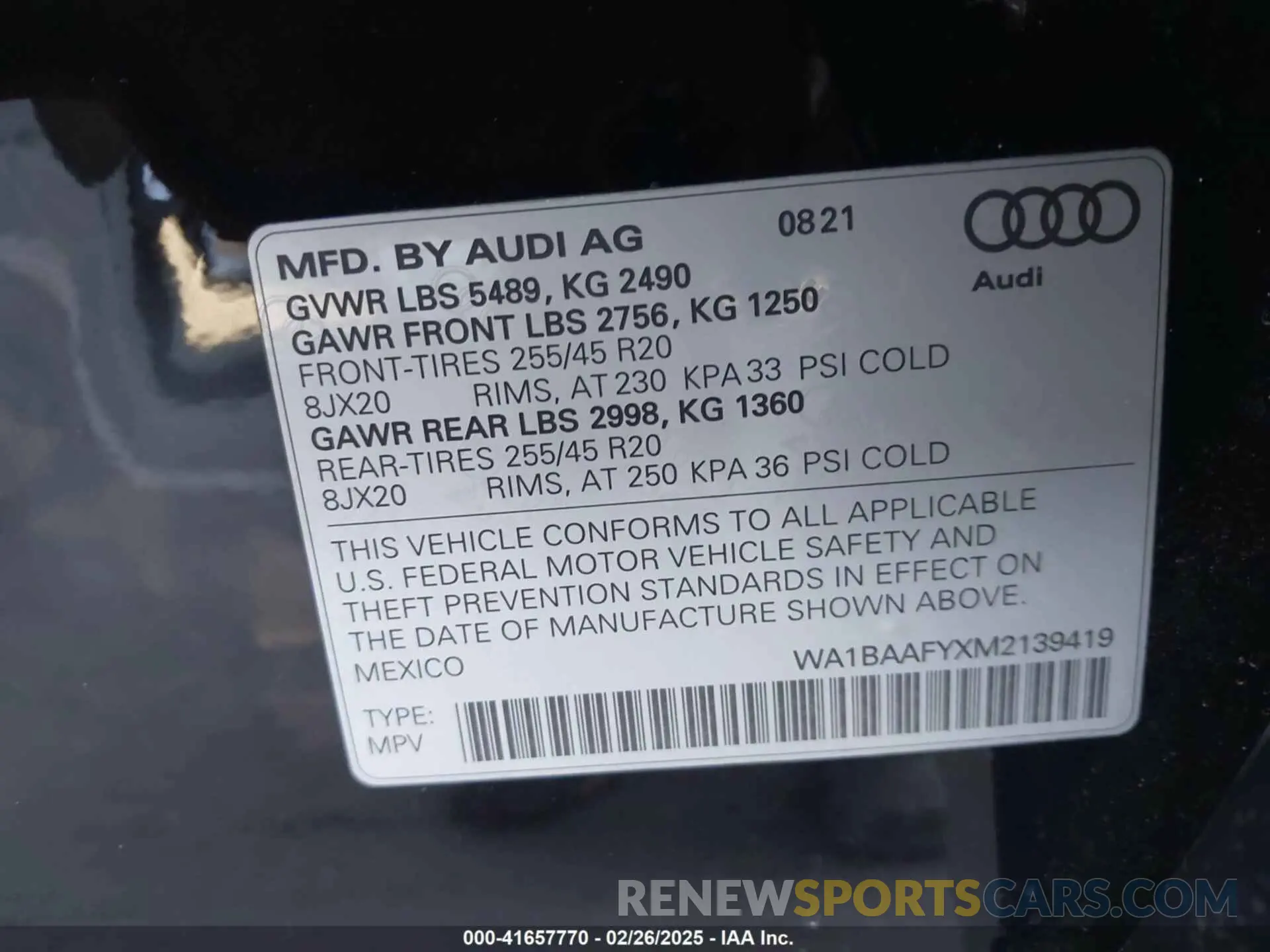9 fotografías del automóvil dañado WA1BAAFYXM2139419 AUDI Q5 2021