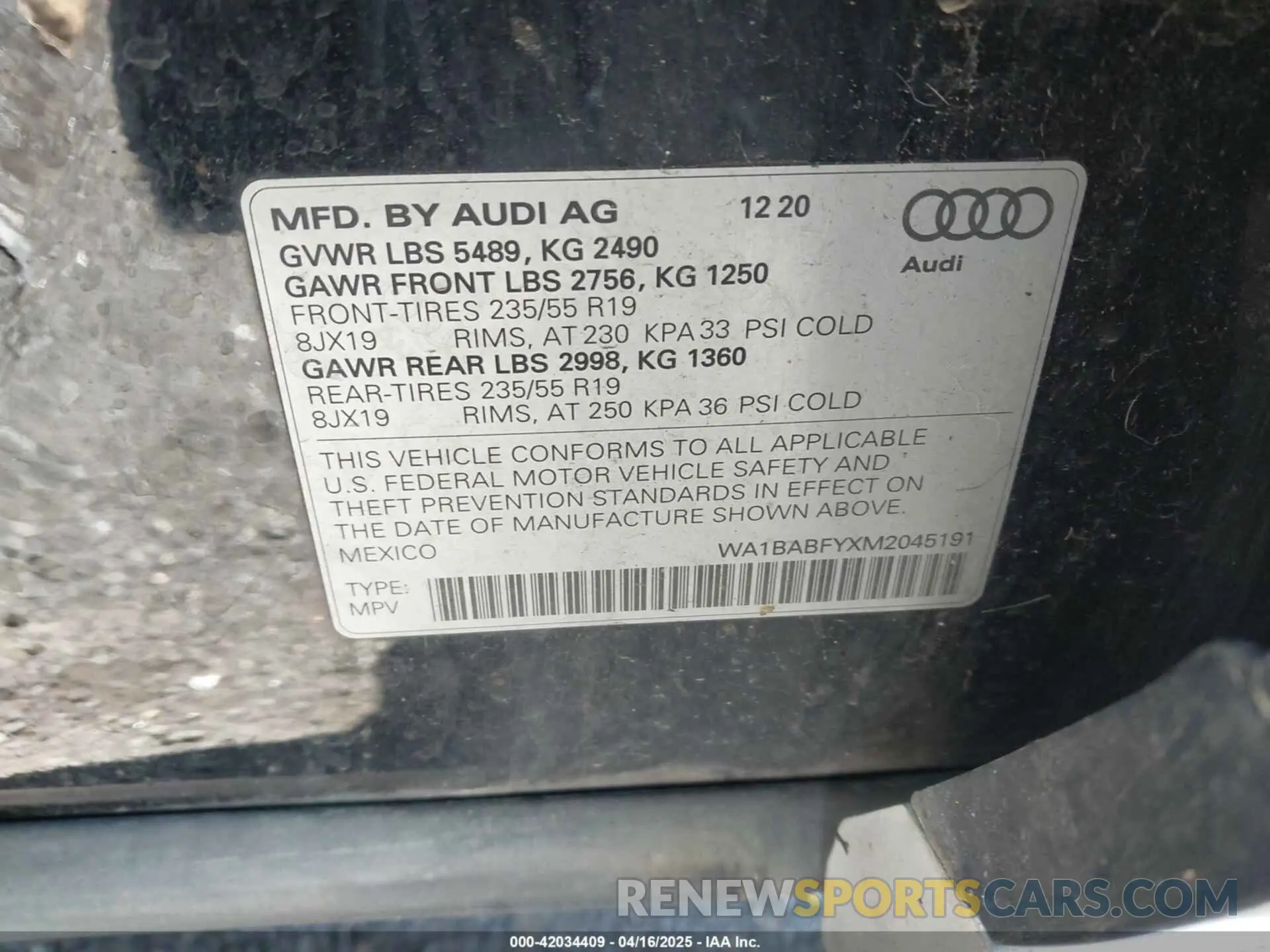 9 fotografías del automóvil dañado WA1BABFYXM2045191 AUDI Q5 2021