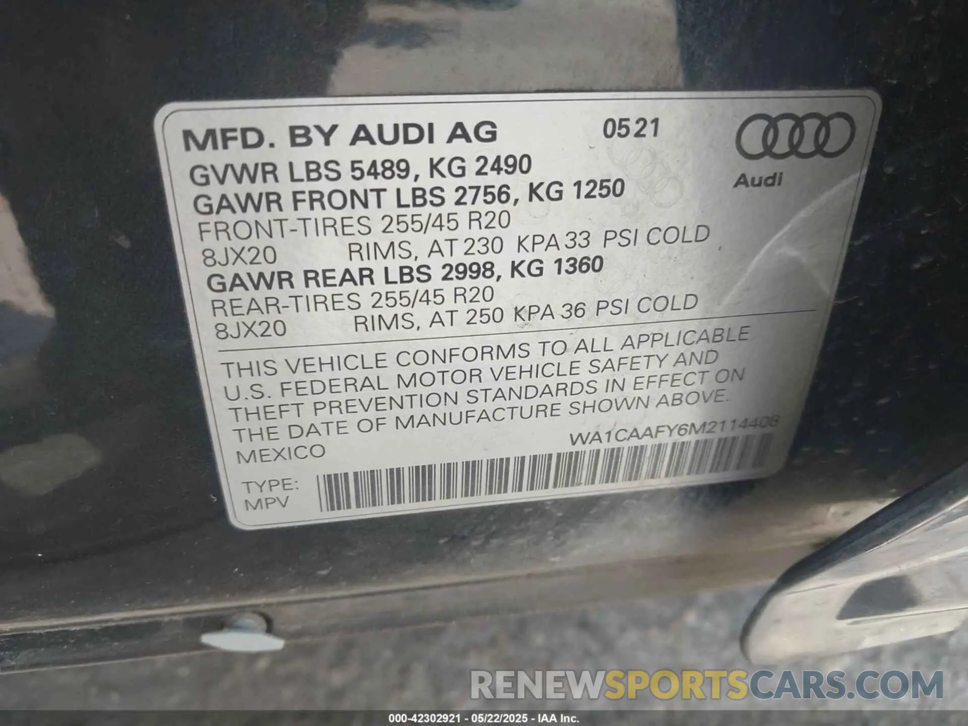 9 fotografías del automóvil dañado WA1CAAFY6M2114408 AUDI Q5 2021