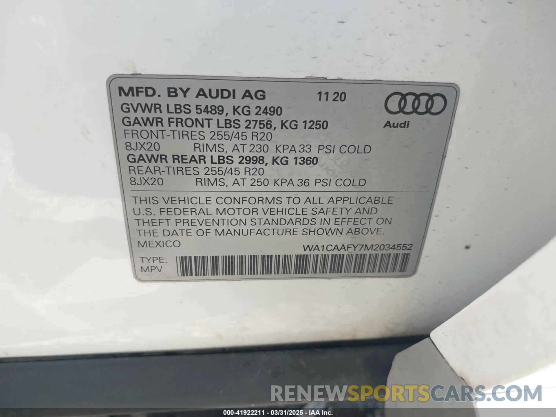 9 fotografías del automóvil dañado WA1CAAFY7M2034552 AUDI Q5 2021