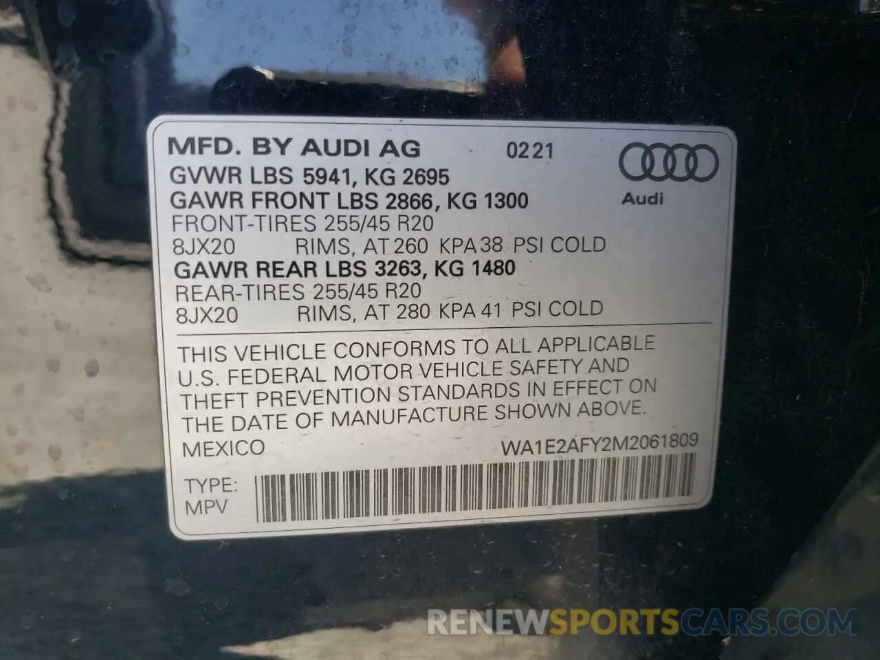 13 fotografías del automóvil dañado WA1E2AFY2M2061809 AUDI Q5 2021