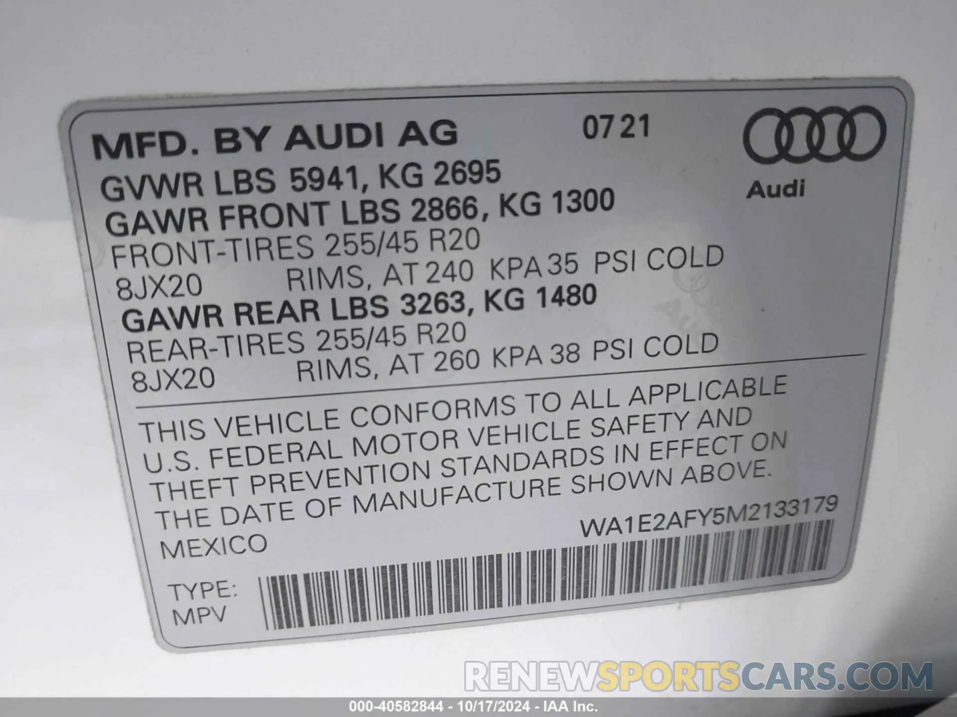 9 fotografías del automóvil dañado WA1E2AFY5M2133179 AUDI Q5 2021