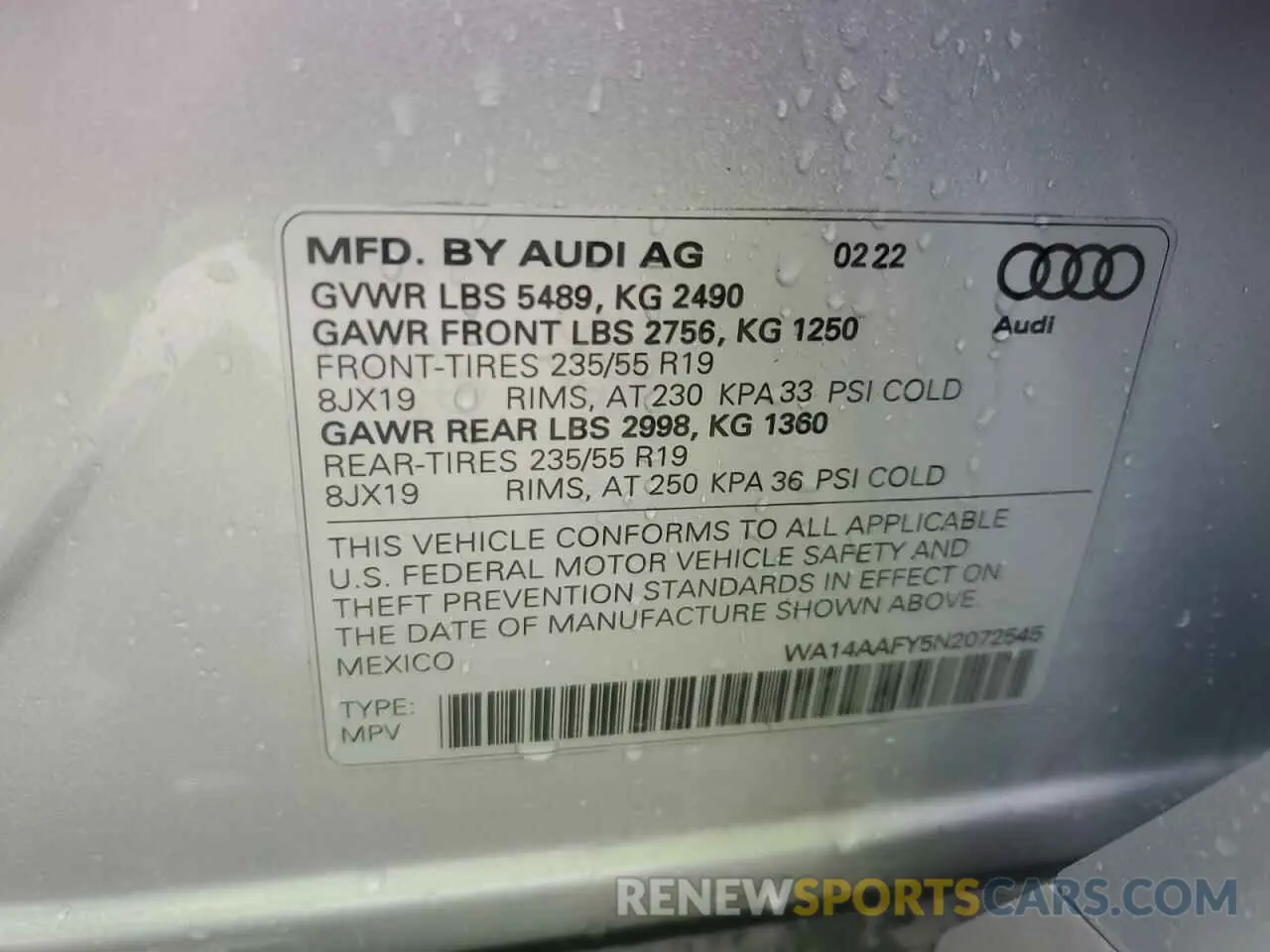 13 fotografías del automóvil dañado WA14AAFY5N2072545 AUDI Q5 2022