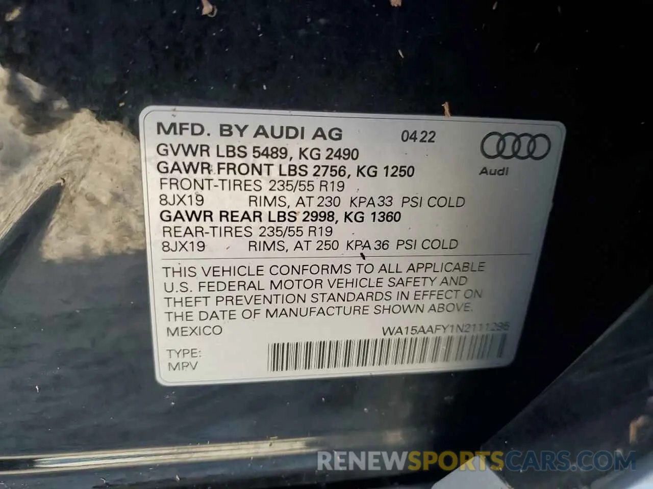 14 fotografías del automóvil dañado WA15AAFY1N2111295 AUDI Q5 2022