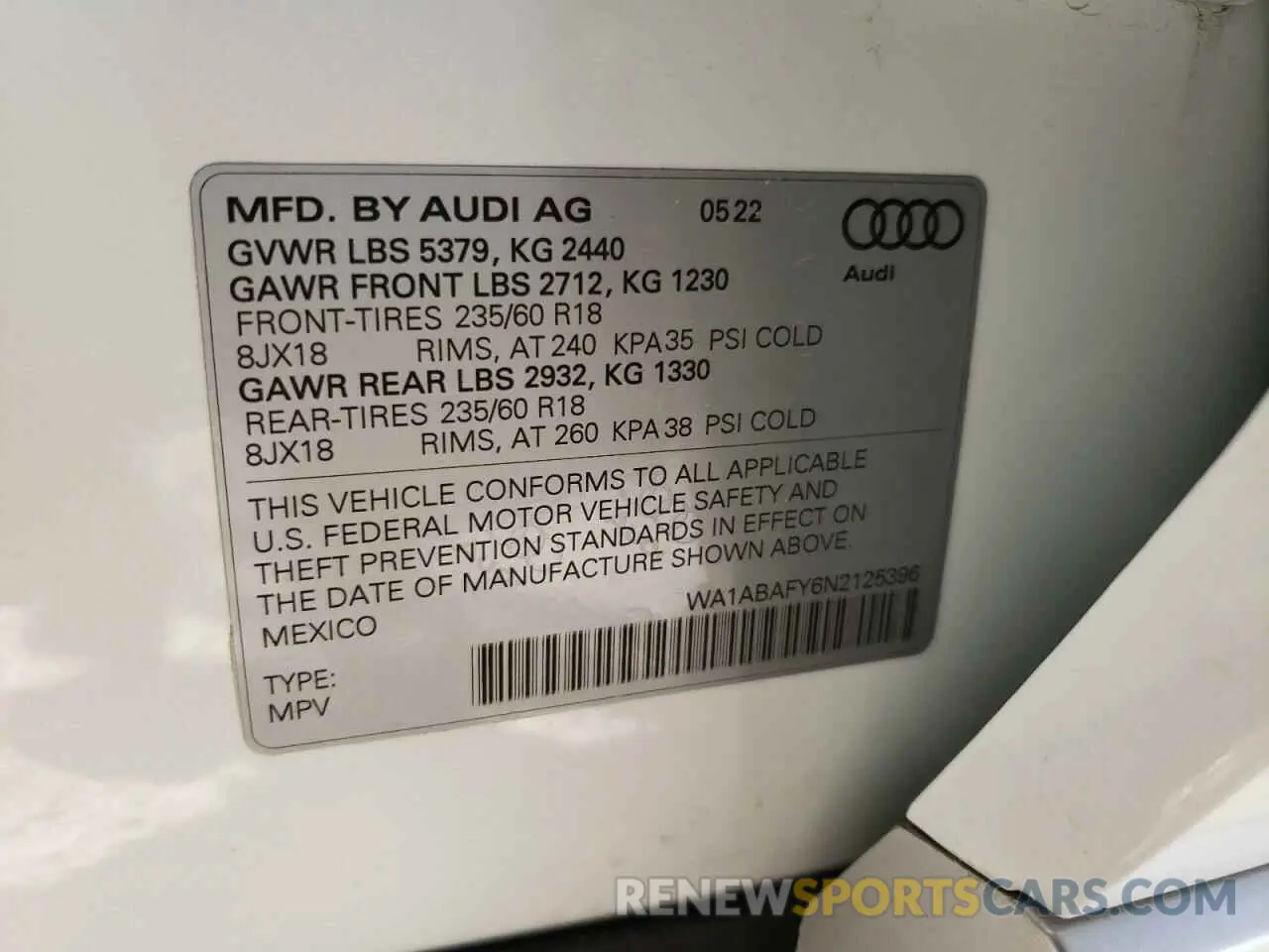 13 fotografías del automóvil dañado WA1ABAFY6N2125396 AUDI Q5 2022