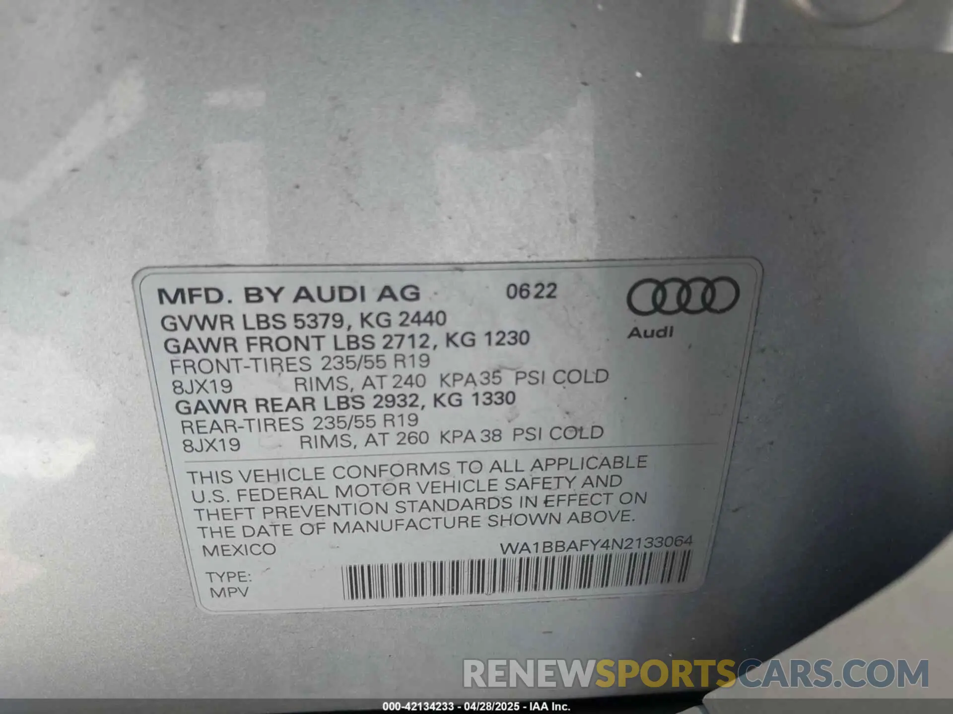 9 fotografías del automóvil dañado WA1BBAFY4N2133064 AUDI Q5 2022
